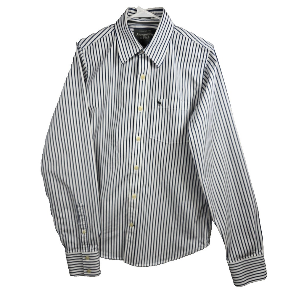 Abercrombie & Fitch Mens Shirt M Muscle Fit Blue White Striped Long Sleeve